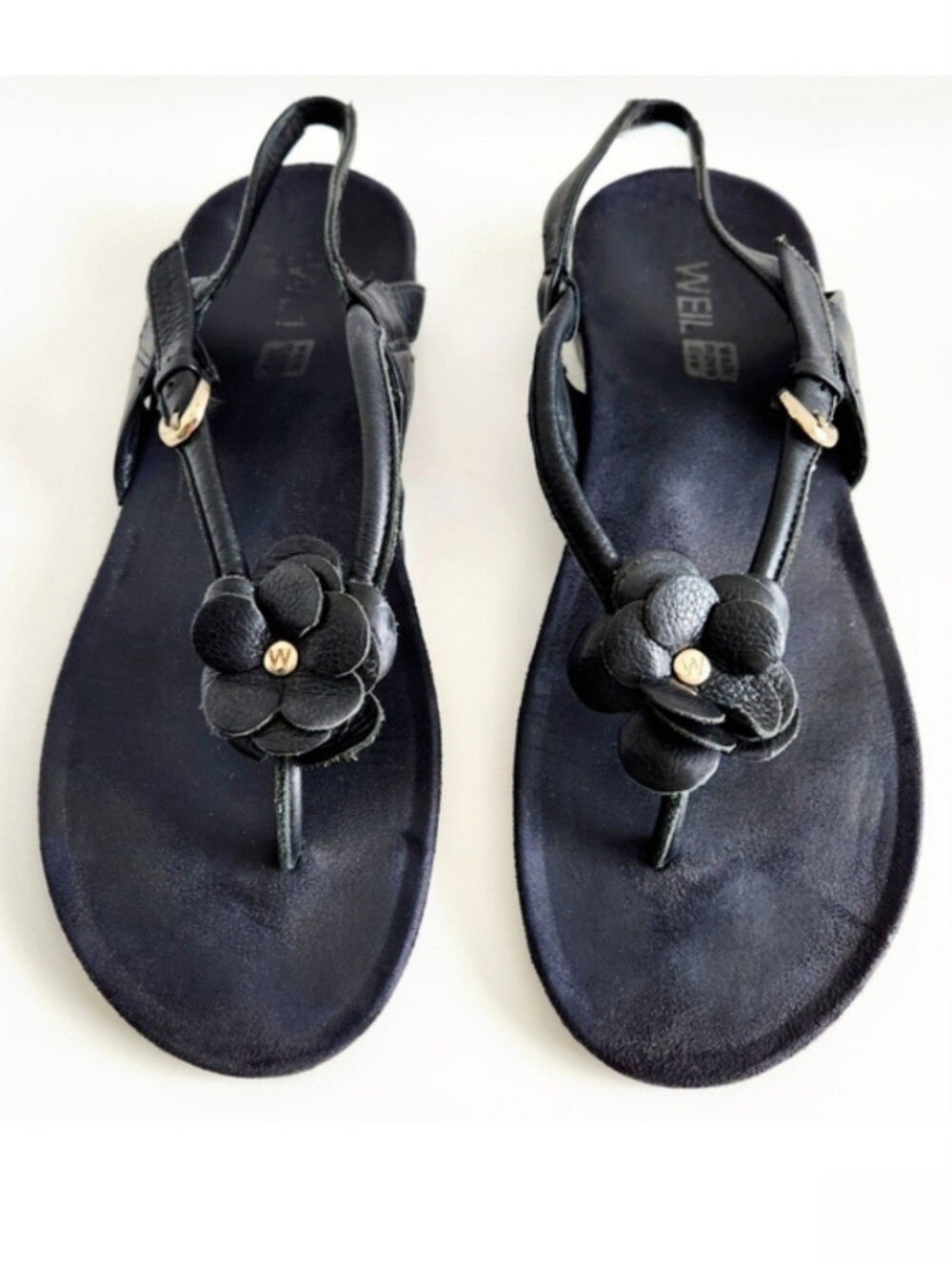 Dr. Andrew Weil 1st Ray Flexor Zone Black Leather Sandals With Tea Roses, Sz 10